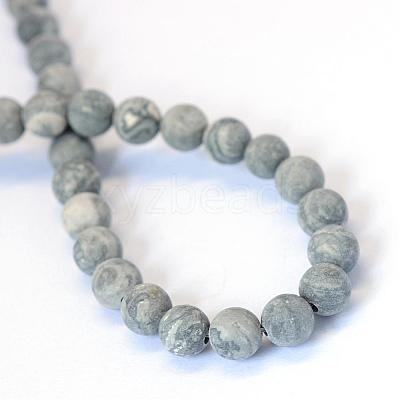 Frosted Natural Polychrome Jasper/Picasso Stone/Picasso Jasper Beads Strands G-E334-8mm-24-1