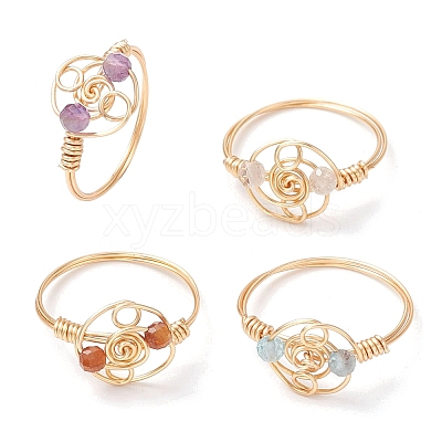 Natural Apatite & Garnet & Amethyst & Citrine Finger Rings RJEW-JR00801-1
