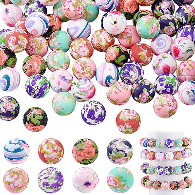 64Pcs 8 Colors Round Silicone Focal Beads SIL-GA0001-29B-1