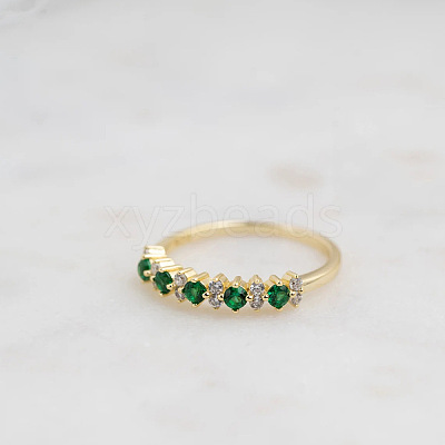 925 Sterling Silver Micro Pave Green Cubic Zirconia Finger Rings FS-WG746A1-05-1