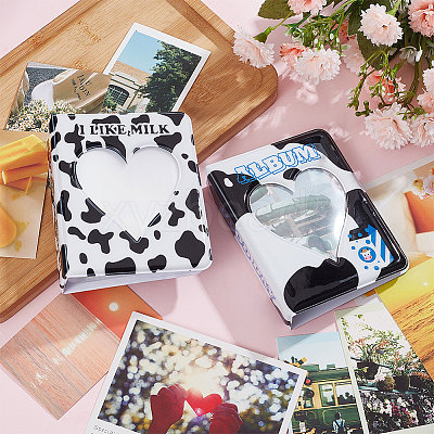 2 Books 2 Colors 3 Inch PVC Mini Love Heart Hollow Photocard Holder Book AJEW-CP0005-84-1
