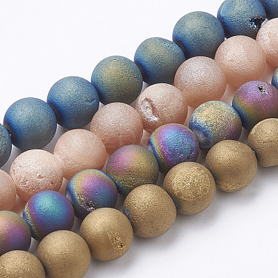 Electroplate Natural Druzy Geode Weathered Agate Beads Strands G-S284-8mm-M-1
