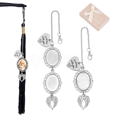 2Pcs 2 Styles Brass & Alloy Heart Wing Graduation Tassel Memorial Photo Charms HJEW-PH02195-01-1