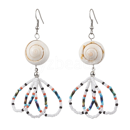 Flower Glass Seed Beaded Dangle Earrings for Women EJEW-MZ00203-03-1