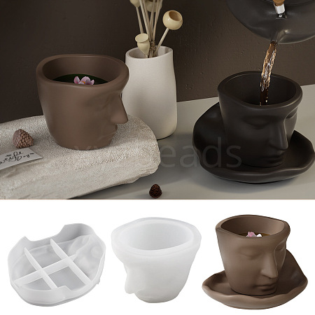 Abstract Art Human Face Cup & Cup Mat Silicone Molds DIY-E072-03-1