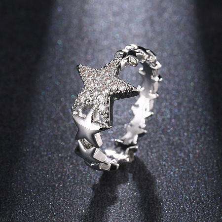 Star Brass Micro Pave Clear Cubic Zirconia Finger Rings for Women FS-WGB2D32-04-1