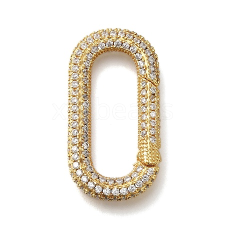 Rack Plating Brass Micro Pave Clear Cubic Zirconia Spring Ring Clasps KK-H512-04G-1