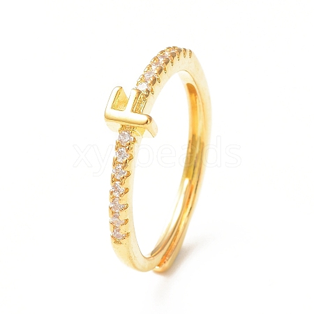 Clear Cubic Zirconia Initial Letter Adjustable Ring RJEW-C052-01G-F-1