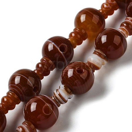 Natural Dyed & Heated Banded Agate 3-Hole Guru Bead Strands G-K149-55-1