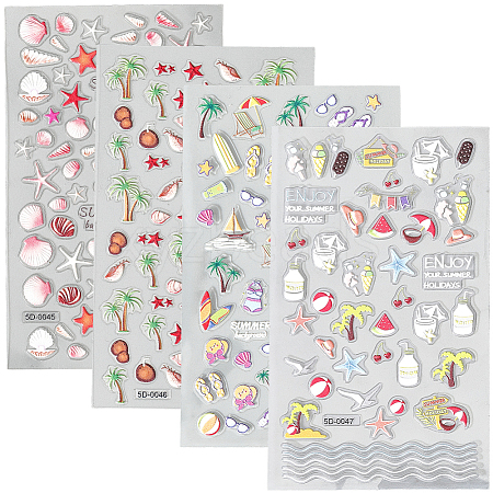 4Pcs 4 Styles Ocean Theme Self Adhesive PET Nail Art Stickers Decals MRMJ-SP0001-17-1