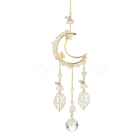 Alloy Cable Chains Moon Pendant Decorations HJEW-TA00149-1