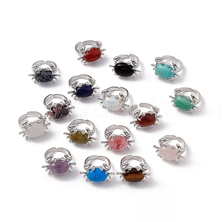 Gemstone Crab Open Cuff Ring RJEW-I090-01P-1