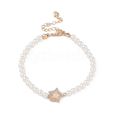 Brass Pave Clear Cubic Zirconia Star Link Chain Bracelets BJEW-M321-01A-1