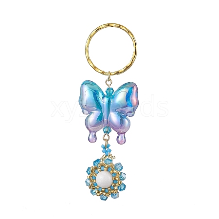 Butterfly Acrylic & Flower Glass Seed Beaded Keychain KEYC-MZ00007-01-1