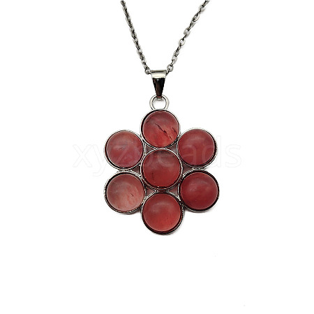 Synthetic Watermelon Stone Glass Flower Pendant Necklace FO7861-12-1