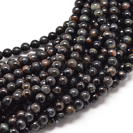 Natural Blue Tiger Eye Round Beads Strands G-P072-37-12mm-1