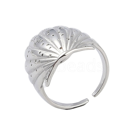 304 Stainless Steel Shell Shape Open Cuff Ring for Women RJEW-Z037-01P-1