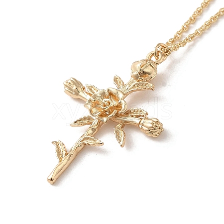 304 Stainless Steel Cross with Flower Pendant Necklaces for Women NJEW-A020-03H-G-1