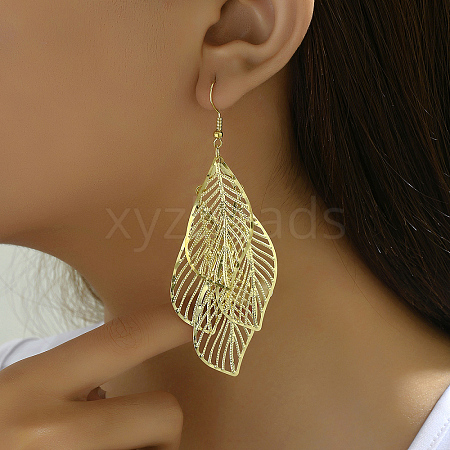Gold Plated Leaf Tassel Long Earrings MO8015-1