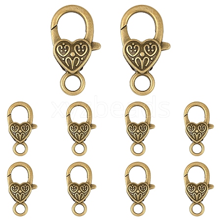 10Pcs Tibetan Style Heart Lobster Claw Clasps FIND-YW0009-77AB-1