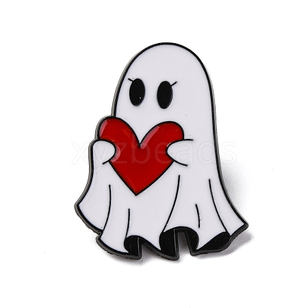 Halloween Ghost Holds Heart Zinc Alloy Enamel Pin Brooches JEWB-Q044-02B-1