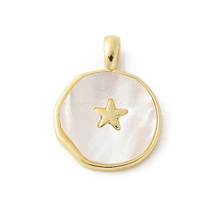 Brass Pave Natural Shell Pendants KK-P294-27G-1