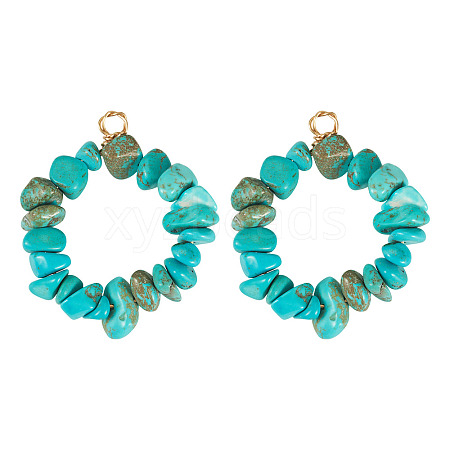2Pcs Dyed Synthetic Turquoise Chip Beaded Pendants PALLOY-TAC0232-01-1