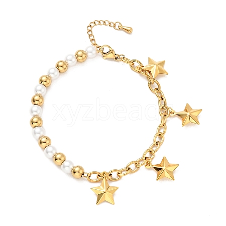 201 Stainless Steel Star Charm Bracelet BJEW-A126-17G-1