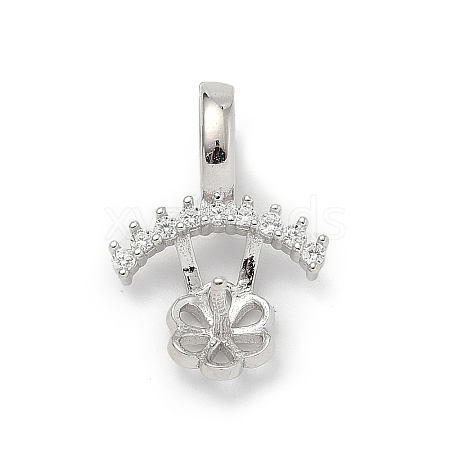 925 Sterling Silver Pave Clear Cubic Zirconia Crown Flower Pendant Bails STER-P068-03P-1