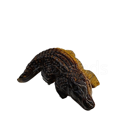 Natural Tiger Eye Carved Crocodile Figurines Statues for Home Office Desktop Decoration PW-WG66710-03-1