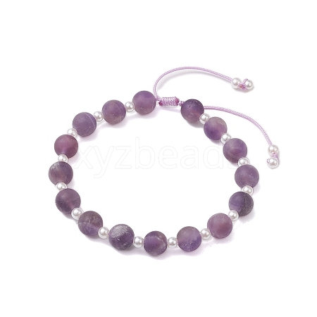 8.5mm Round Natural Amethyst & ABS Plastic Imitation Pearl Braided Bead Braclets BJEW-JB10654-1