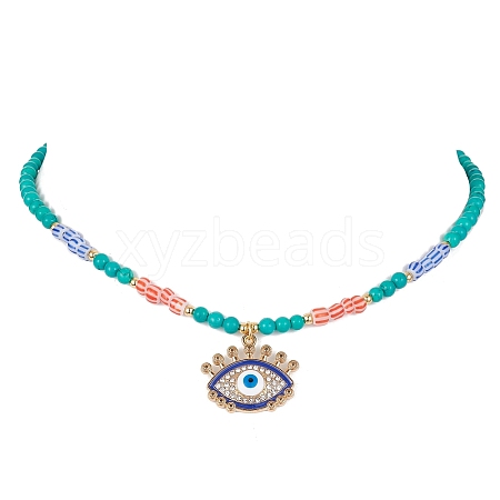 Horse Eye Alloy Enamel Pendant Necklace NJEW-JN04389-1