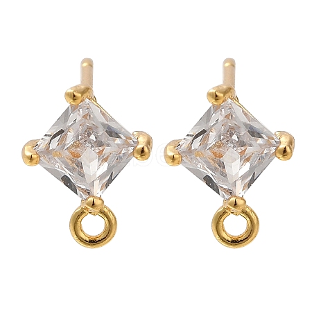 Brass Clear Cubic Zirconia Stud Earrings Finding for Women EJEW-B107-11G-1