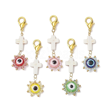 Evil Eye Glass & Resin Pendant Decoration HJEW-MZ00072-1