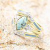 3Pcs Horse Eye Alloy & Crystal Rhinestone & Synthetic Turquoise Finger Rings FS-WG40CFA-02-1