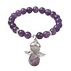 Natural Amethyst Stretch Bracelets with Angel Charms BJEW-JB11046-04-1