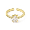 Clear Cubic Zirconia Oval Open Cuff Ring RJEW-I091-08G-2