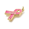 October Breast Cancer Pink Awareness Ribbon Brass Enamel Pendants LS-KK-G525-10G-06-2