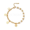 201 Stainless Steel Snowflake Charm Bracelet BJEW-A126-09G-1