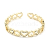 Heart Brass Micro Pave Clear Cubic Zirconia Open Cuff Bangles for Women BJEW-Z062-02B-2