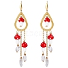 Natural Quartz Crystal Teardrop & Lampwork Mushroom Chandelier Earrings EJEW-SW00018-02-1