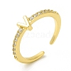 Clear Cubic Zirconia Initial Letter Open Cuff Ring RJEW-H120-09G-V-1