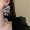 Flower Alloy Rhinestone Stud Earrings for Women EJEW-Z056-01P-1