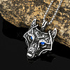 304 Stainless Steel Rhinestone Viking Wolf Head Pendant Necklaces FS-WGCFA8E-01-2