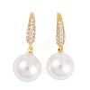 Rack Plating Brass Cubic Zirconia ABS Pearl Earring Hooks EJEW-S219-17G-1