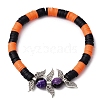 2Pcs 2 Styles Halloween Dyed Natural Fire Crackle Agate & Quartz & Polymer Clay Beaded Stretch Bracelet Sets BJEW-JB10898-3