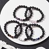 Natural Lava Rock & Mixed Gemstone Round Beaded Stretch Bracelets BJEW-JB09774-2