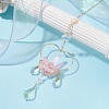 Natural Rose Quartz Wrapped Heart Hanging Ornaments HJEW-JM01614-02-2