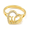 Heart with Letter Rack Plating Brass Micro Pave Cubic Zirconia Adjustable Rings for Women RJEW-I105-06G-V-2