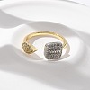 Teardrop & Square Brass Micro Pave Clear Cubic Zirconia Cuff Rings for Women RJEW-U041-24G-2